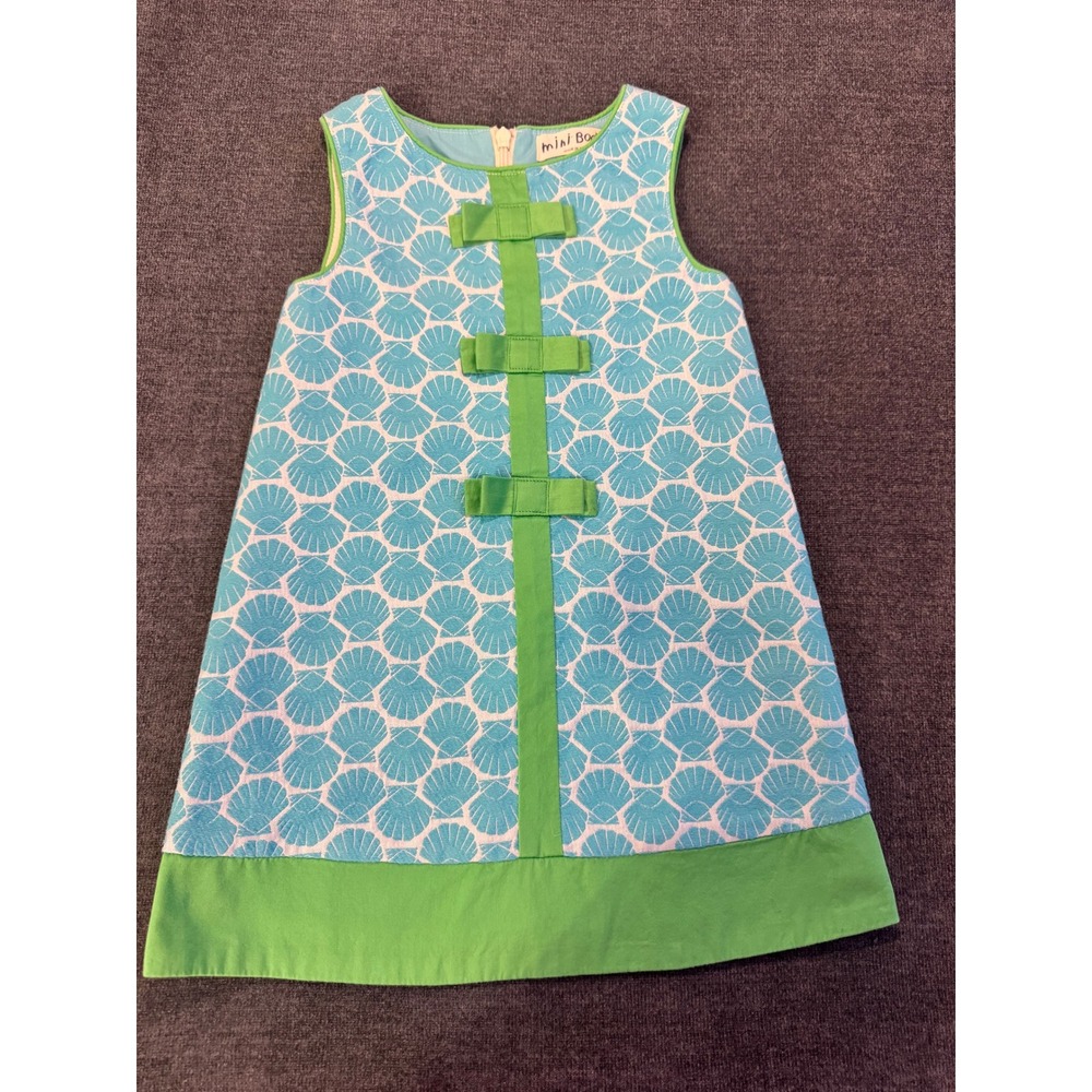Mini Boden Girls Blue Seashell Jacquard Bow Shift Dress 2-3Y 33431